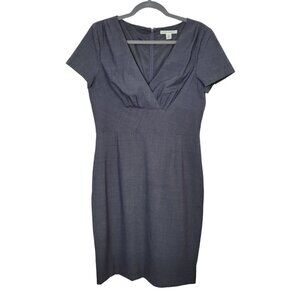 Banana Republic Wool Career Midi Sheath Dress Gray Sz 8 Pintuck Shoulders EUC
